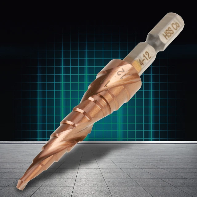 1Pcs Hexagonal Handle Spiral Groove Step Cone  Drill Bit High Speed Steel 4-12mm