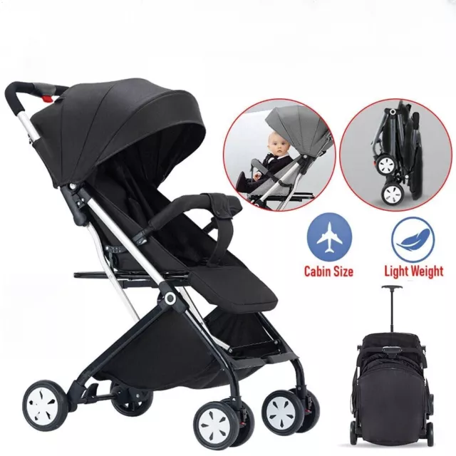 Black Easy Fold Lightweight Compact Baby Stroller Pram Travel Carry on Plane AU