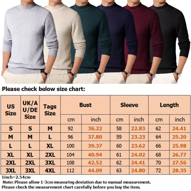Men Sweater Long Sleeve Knitted Sweaters Mens Stretch Work Mock Turtleneck 2