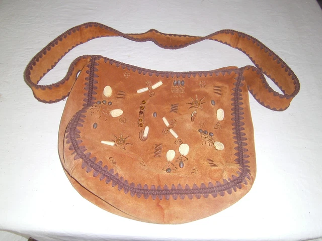 1980's  "JUST LIBBY" SAM EDELMAN Rust/Brown SUEDE SLING BAG Hippy B-HOBO Satchel