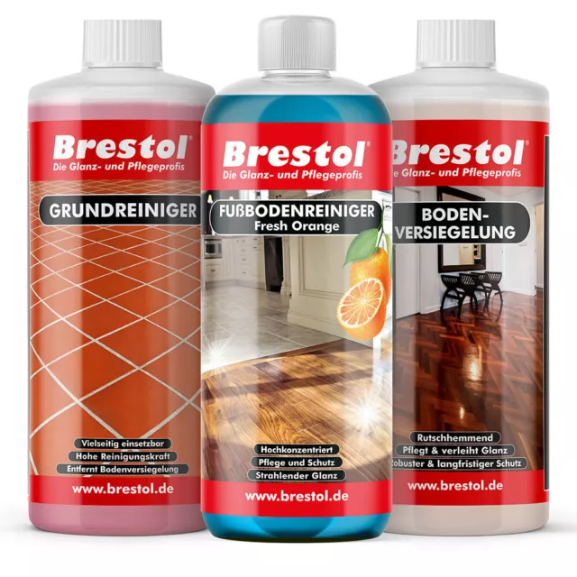 GRUNDREINIGER + BODENVERSIEGELUNG + BODENREINIGER Orangenfrische je 1 Liter SET