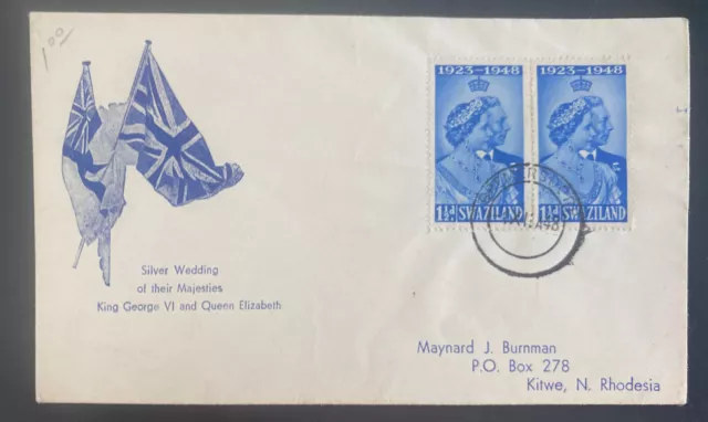 1948 Swaziland COver King George VI 6 Silver Wedding Anniversary