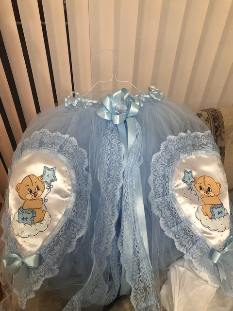 Mosquitero lanzadera Blue Bordado cuna Bebe CRIB Mosquitera white encaje&Tull