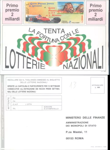 Biglietto Lotteria Gran Premio Di F.1 Di San Marino 1996 @ N.13