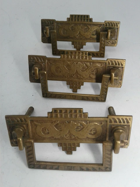 3 Dragon Drop Bail Pulls Drawer Hardware Cabinet Handle Knob Ornate Eastlake
