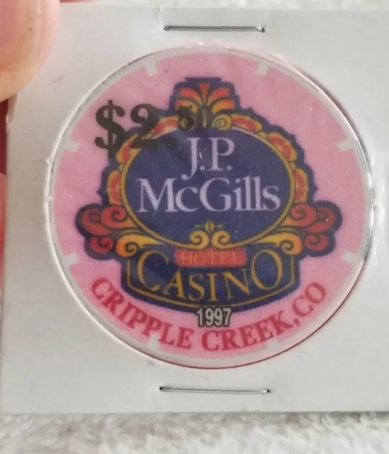 OBSOLETE! (200 Made) 1997 J.P. MCGILLS CASINO (Cripple Creek) $2.50 GAMING CHIP OBSOLETE! (200 Made) 1997 J.P. MCGILLS CASINO (Cripple Creek) $2.50 GAMING CHIP