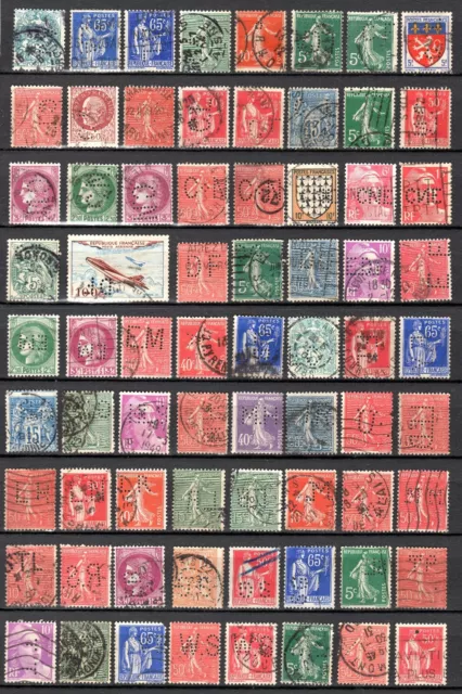 Trés Joli lot de 71 timbres de France perforés "perfins"