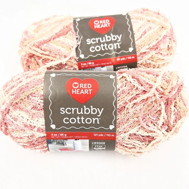 Nuevo, hilo de algodón Red Heart Scrubby, estampado feliz, lote de 2 (145 yardas ea)