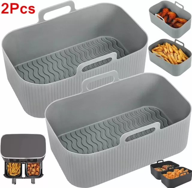 Set of 2 Silicone Pot for Ninja/Tower Air Fryer Liner Handle Baking Pan Reusable