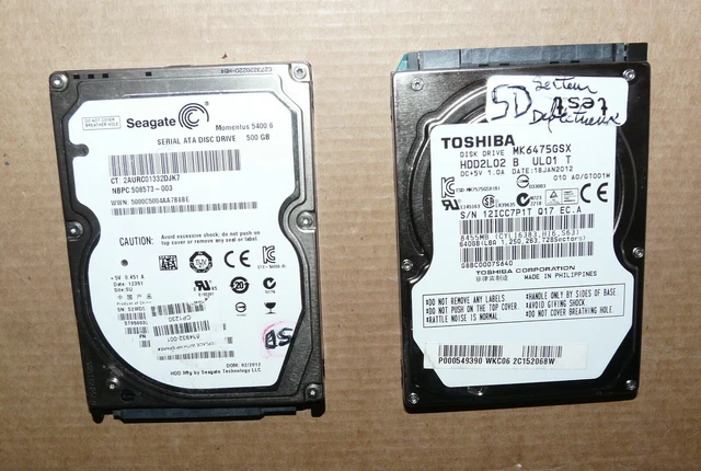Lot De 2 Disques Durs HDD 2.5" Défectueux - 1 Toshiba 6450 GB + 1 Autre - Pour Pièces Ou Récupération