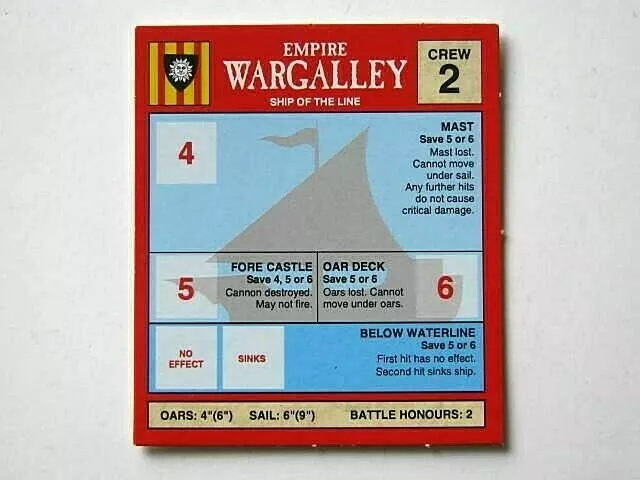 WARHAMMER. 1 x MAN O' WAR EMPIRE WARGALLEY SHIP of the LINE DATA CARD