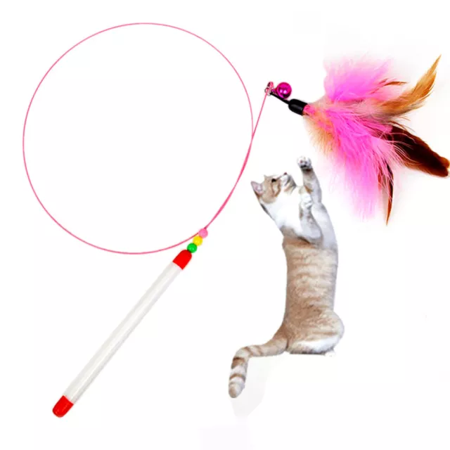 Kitten Cat Teaser Interactive Toys Rod with Bell and Feather