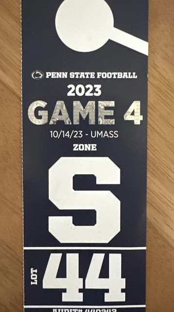Penn State Football UMass Game Parking Pass Lot 44 on 10/14/23 Homecoming PSU