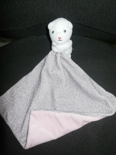 311/ doudou mouchoir chat ours blanc gris rose pois OBAIBI