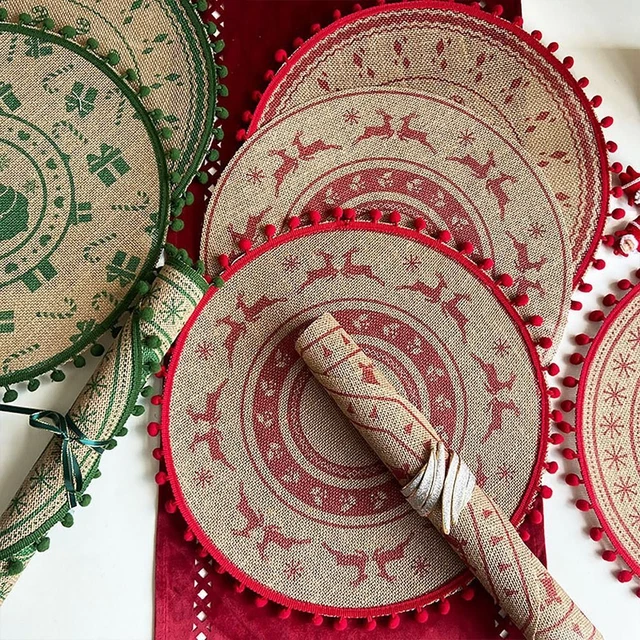 Cotton Linen Woven Placemat Round Retro Decorative Mat  Home