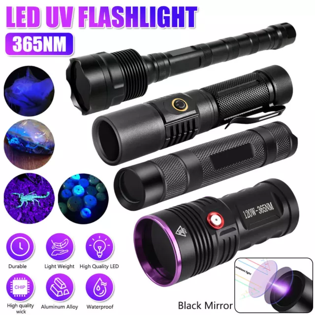 365nm UV Light LED Flashlight Blacklight Inspect Detector Torch with Battery US