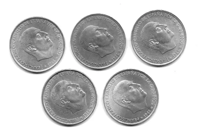 Lote  De 5 Monedas De 100 Ptas. Franco Ebc