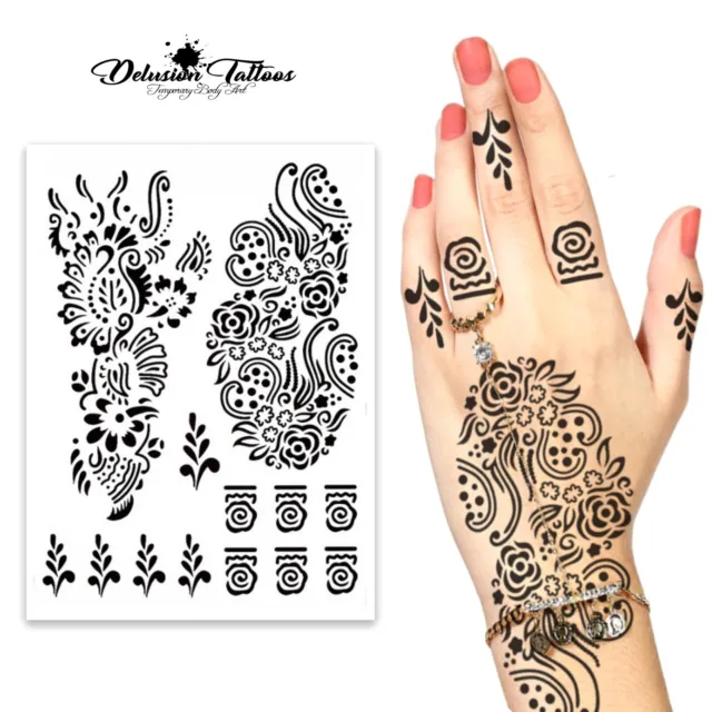 Black Henna Temporary Tattoo set Kit Arabic Indian Hand Foot Body Stencil Womens