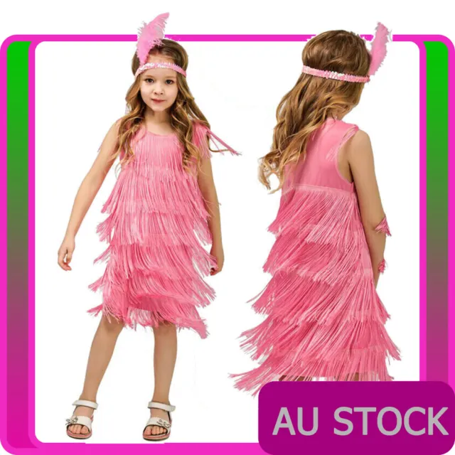 20s Girls Gatsby Costume 1920s Child Kids Pink Flapper Charleston Fancy Dress