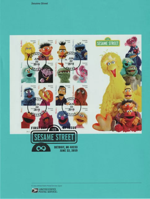 US Sc 5394 Sesame Street Sheetlet 2019 USPS First Day Souvenir Page