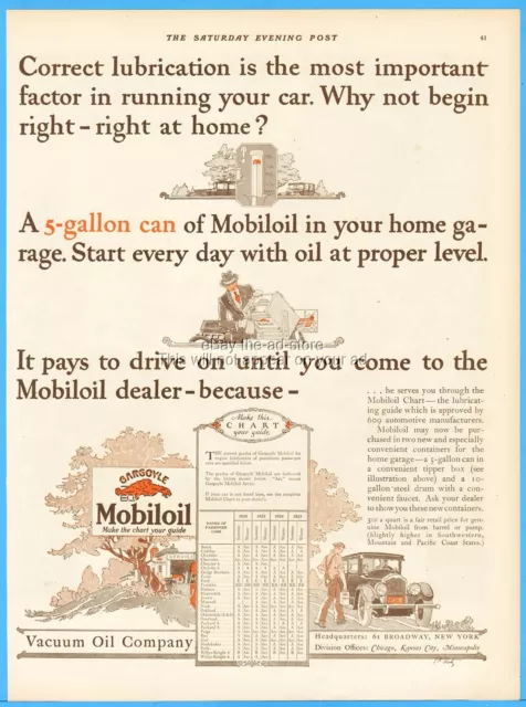 1926 Gargoyle Mobiloil Vacuum Mobil Oil 192's Car Chart Service Station Shop Ad