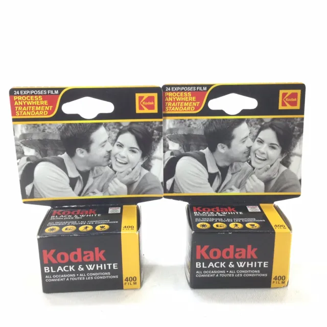 2 Rollos Kodak 400 24 Exp Película Blanco y Negro 35mm Caducado 06/2006 Sellado Nuevo