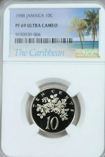 1988 Jamaica 10 Cents Butterfly Ngc Pf 69 Ultra Cameo Only 500 Minted Top Pop