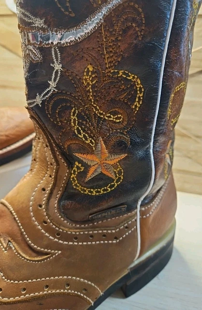 LEATHER COWBOY BOOTS Men Sz 8 Lonestar Rodeo Silver Inlay Bull Horns ...