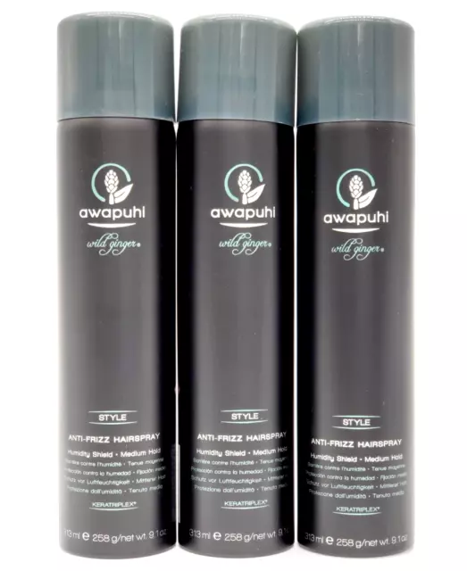 3 Paul Mitchell AWAPUHI Wild Ginger Anti Frizz Hairspray  MEDIUM HOLD 9.1oz Ea