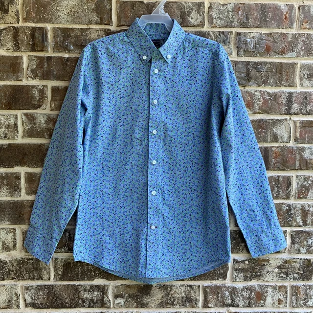Tommy Hilfiger Big Girls Button Up Long Sleeves Top Shirt Blouse Blue Size 14