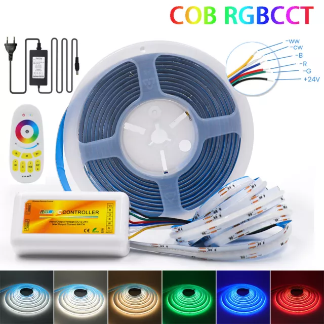 RGB+CCT COB LED Streifen 24V 840LED/m Dimmbar Leiste Band Stripe Lichterkette DE