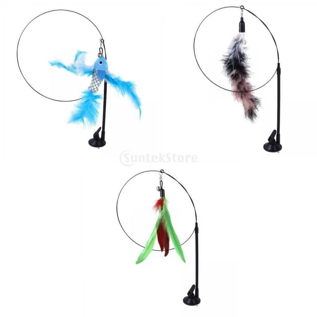 3pcs Jouets de Plumes de Bâton de Chat Drôle Longue Tige avec Jouet D'exercice