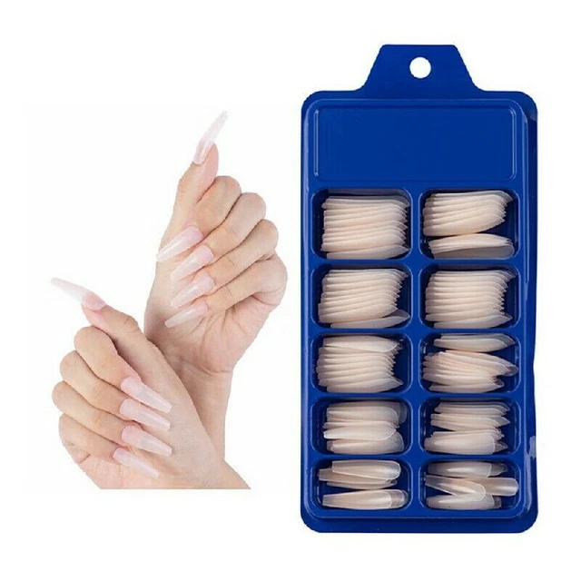 100X French Acrylic False Nail Tips Stiletto Almond Coffin Natural Clear UV Gel