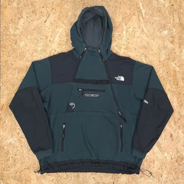Vintage Mens THE NORTH FACE STEEP TECH Hoodie | Retro Ski Jacket  | 2XL Grey