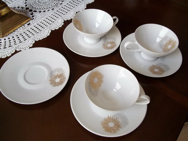 Rosenthal Sunburst Cup & Saucers - Design by Raymond Loewy - Germany - 7 pieces