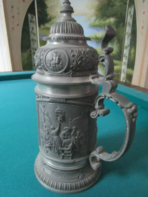 Old Masters Lidded Pewter Stein Dutch Masters of the 17th century ORIGINAL