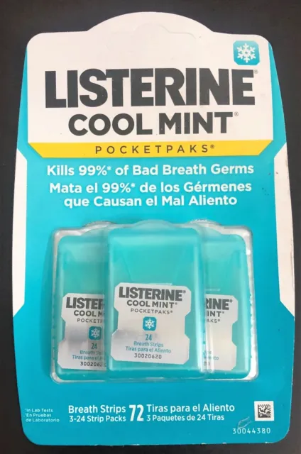 Paquete de 3 tiras respiratorias Listerine cool como nuevas mata los gérmenes del mal aliento, paquete de 24 tiras