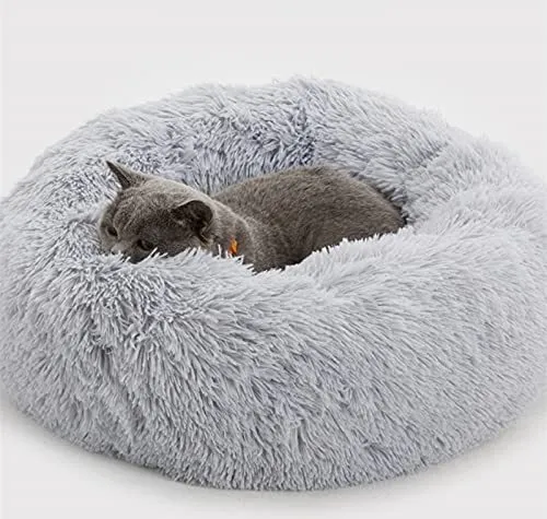 Plush Donut Dog Bed, Calming Round Dog Cat Bed Soft and Fluffy Cuddler