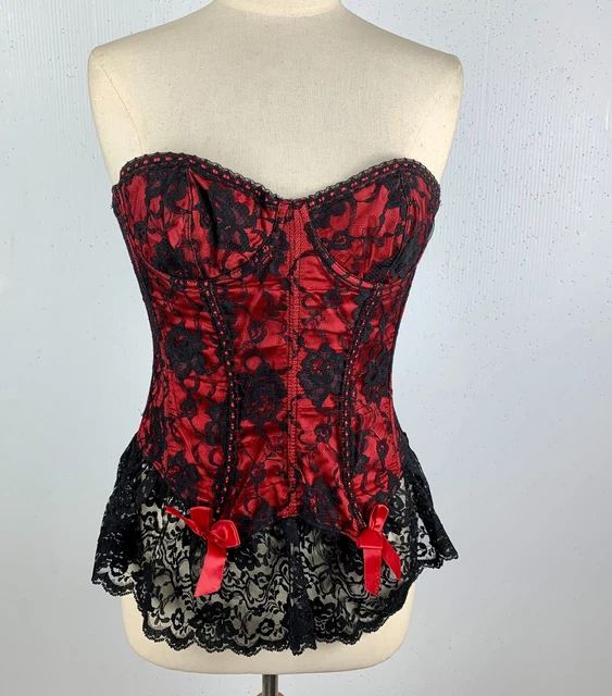 1990S VINTAGE FREDERICKS of Hollywood Red Lace Corset 36 Strapless