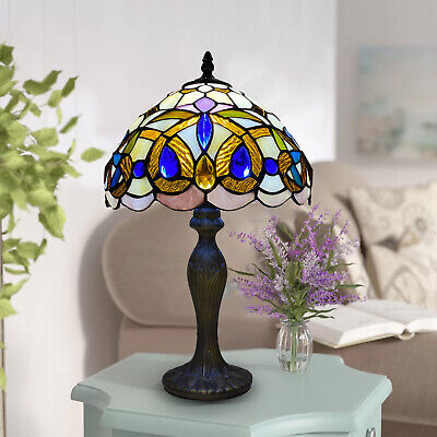 Tiffany Diamond Style 10 inch Table Lamp Stained Glass Handcrafted Multicolor