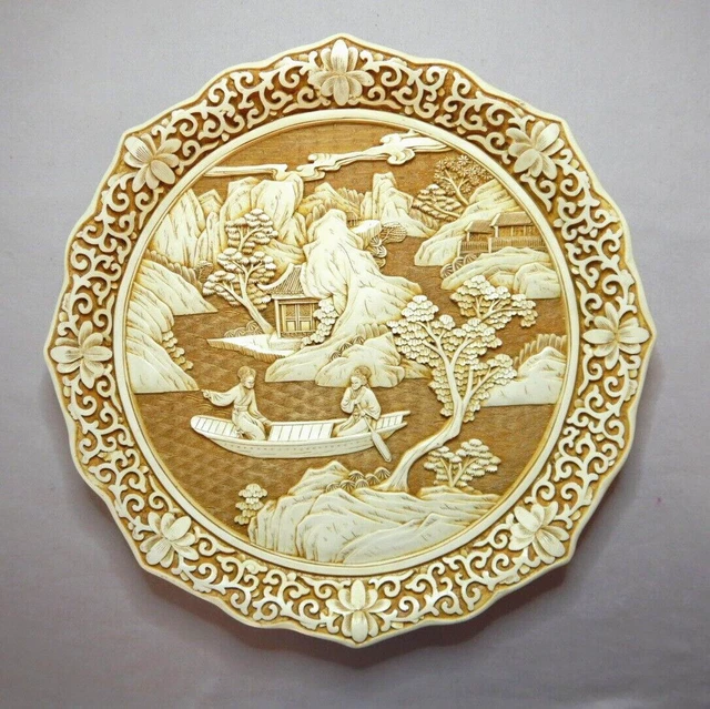 Old Asian White Cinnabar Carved Lacquer Plaque