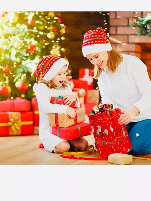 Lot de 12 sacs cadeaux de Noël réutilisables avec poignée, non tissés.