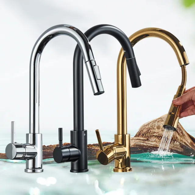 Modern Kitchen Mixer Taps Pull Out Swivel Spout Faucet Single Level Sink Tap UK