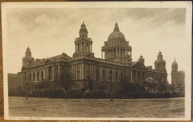 Irish Postcard CITY HALL Building BELFAST Northern Ireland Matte Sepia Used
