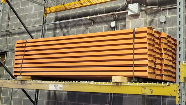 Lot of 72 ORANGE NEW Tear Drop Beam for Pallet Rack 9ft x 5" Thick 6400 Capacity