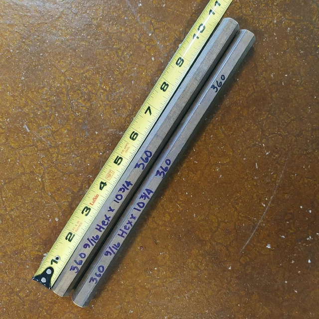 Lot of 2 pcs. 9/16" Hex 360 BRASS Bar Stock 10-3/4" Lg Lathe Bar Stock .625" Hex
