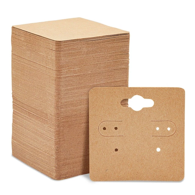 200 Pack Earring Display Cards Holder for Selling Jewelry, Ear Studs, Kraft 2x2"
