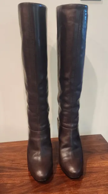 Nine West Gofish Tall Boots with Back Zipper Brown Leather Size US 8.5