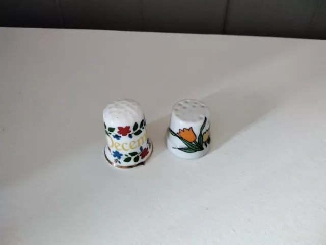 2 thimbles vintage christmas December logo bone china made in england & tulips