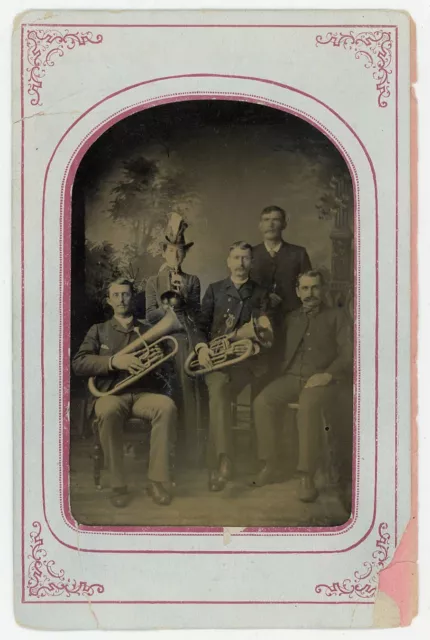 Female Cornet Player Tuba Euphonium Musicians Musical Quintet Large Tintype